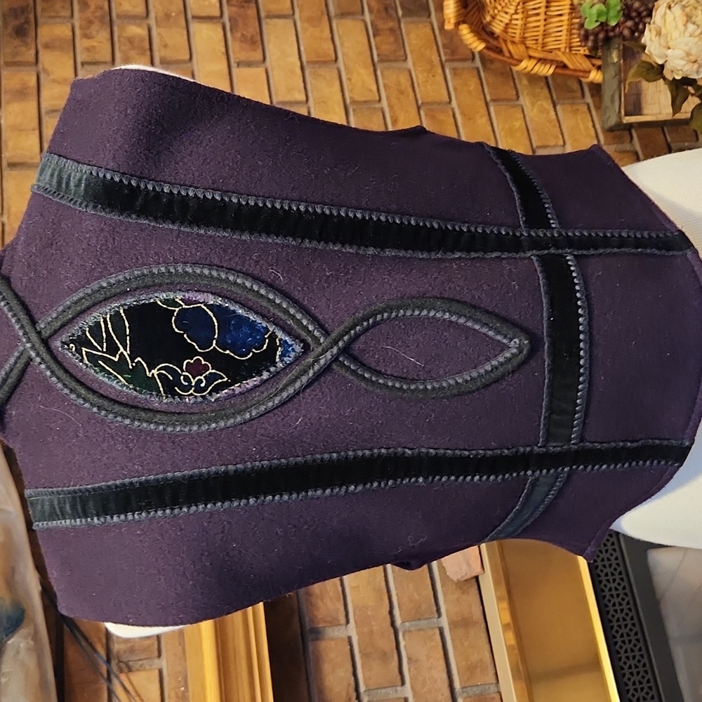 Coloratura Vintage Purple Black Wool Vest Size Small Velvet Embroidery - Picture 6 of 16